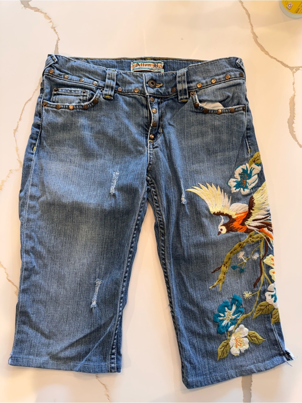 Allen B. by Allen Schwartz Embroidered Bird Denim Capris Studded - Size 29